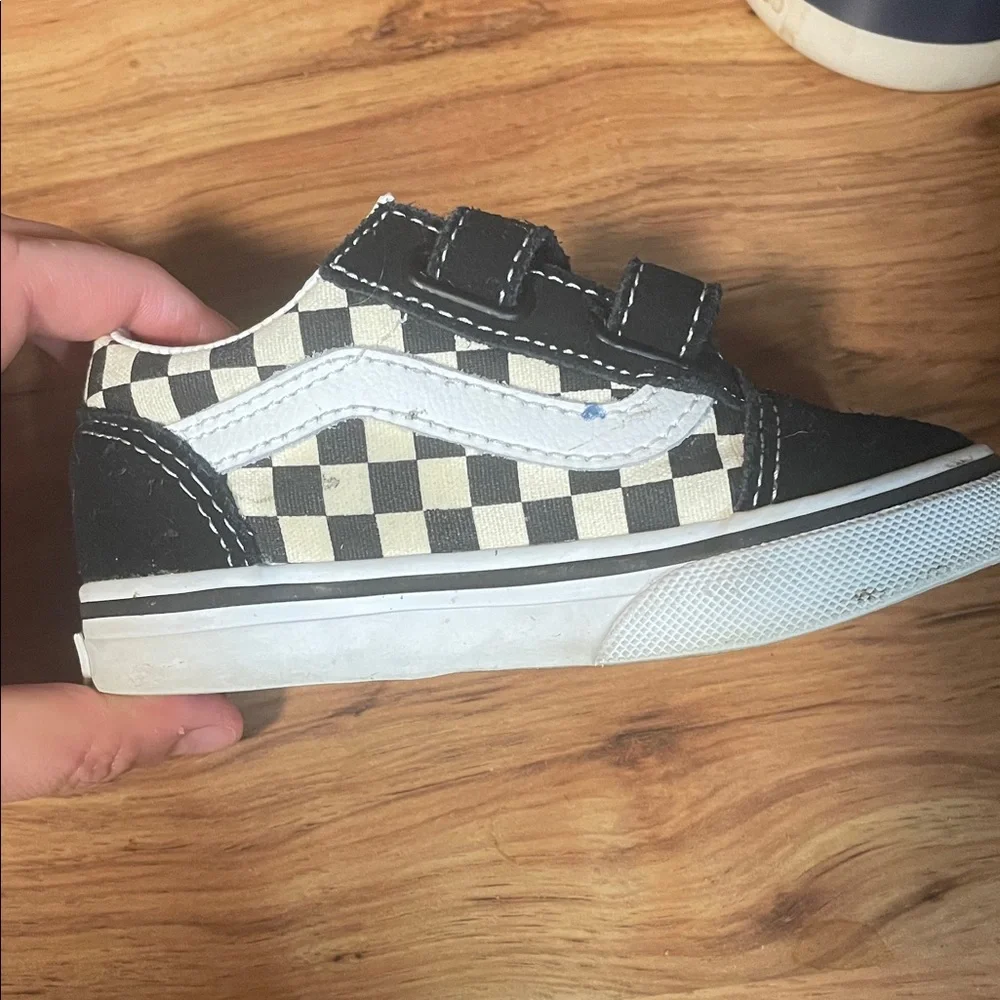 Vans Kids Black and Cream Checkered Sneakers - Picture 2 of 7